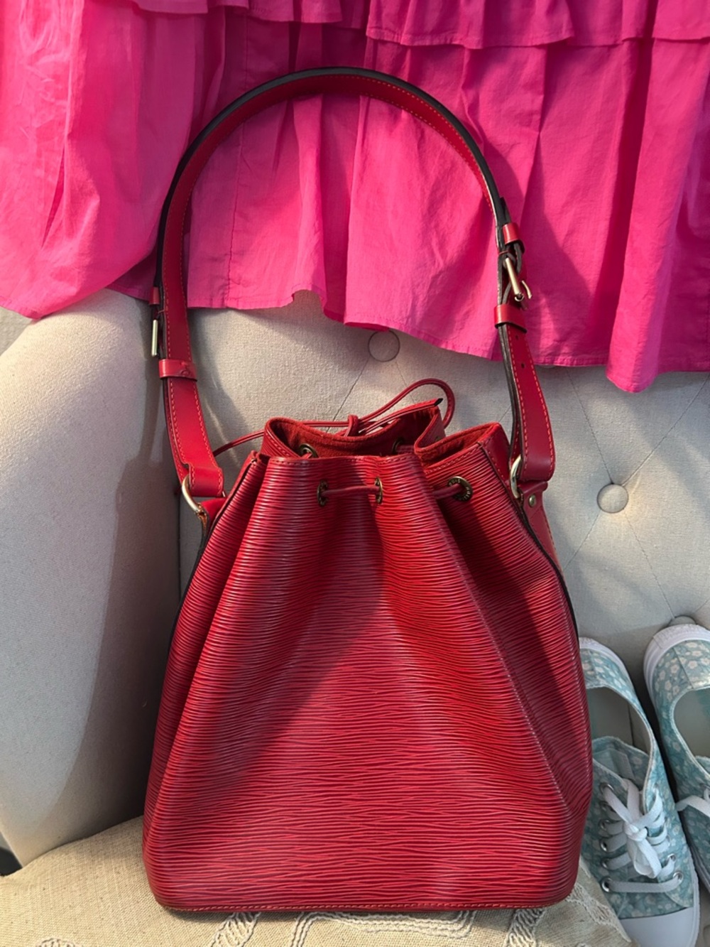 Louis Vuitton Red Epi Leather Drawstring Shoulder Bucket Bag PRISTINE CONDITION